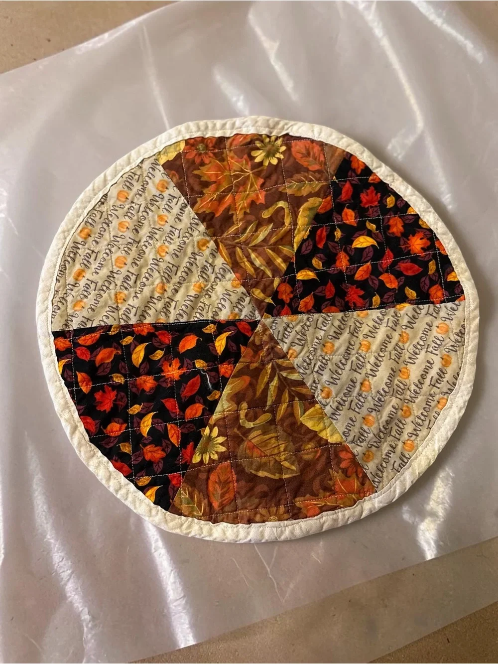 Set of 2 Handmade Quilted Table Toppers Fall Halloween Patchwork Mats